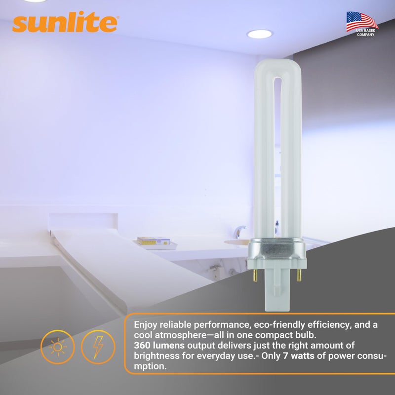 Sunlite 40501 PL7/SP41K Plugin U-Shaped Compact Fluorescent Lamp, 7 Watts, 360 Lumens, 4100K Cool White, 2-Pin (G23) Base, 10 Pack - Image 5